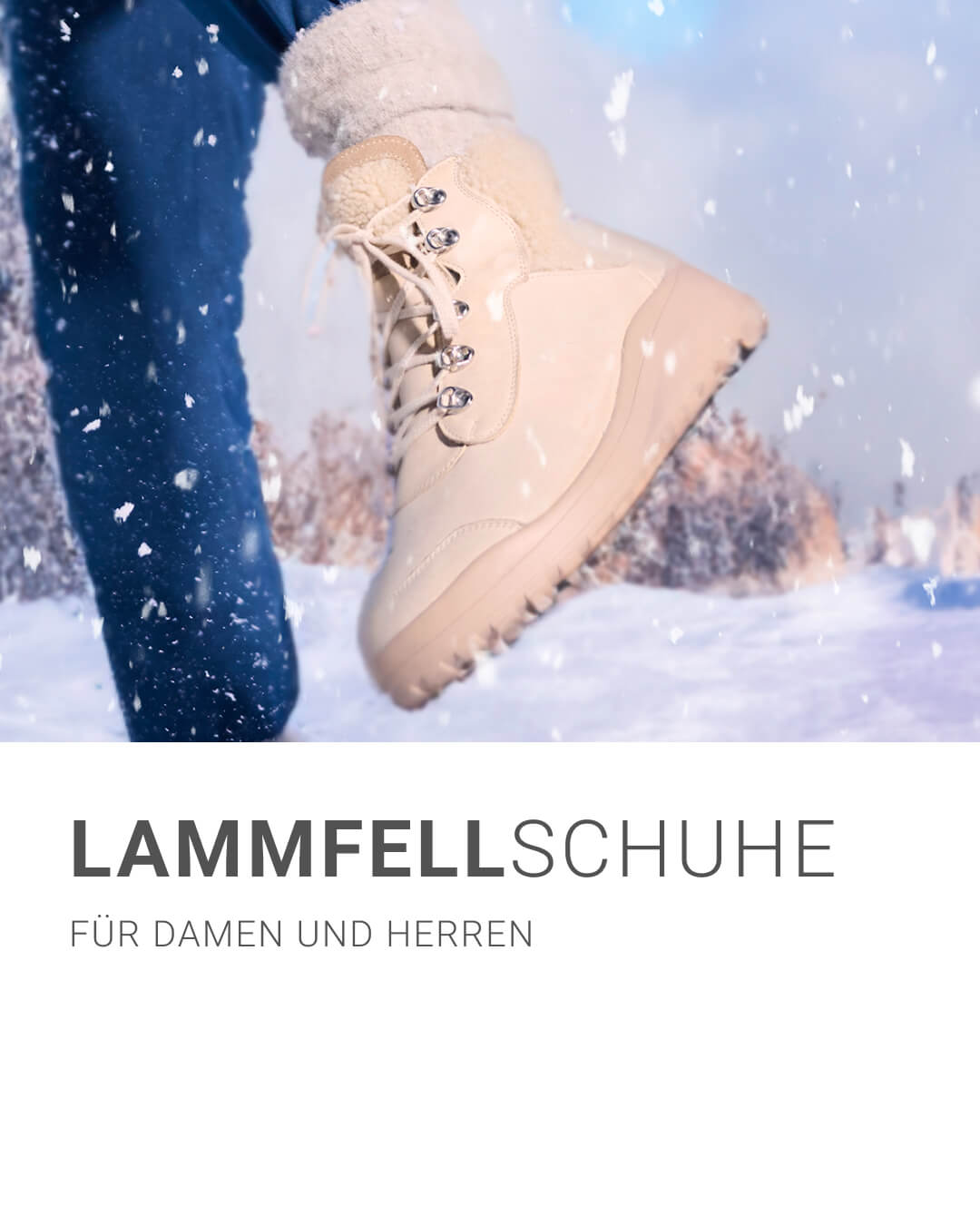 Beige Lammfellschuhe im Schnee, ideal für Damen und Herren