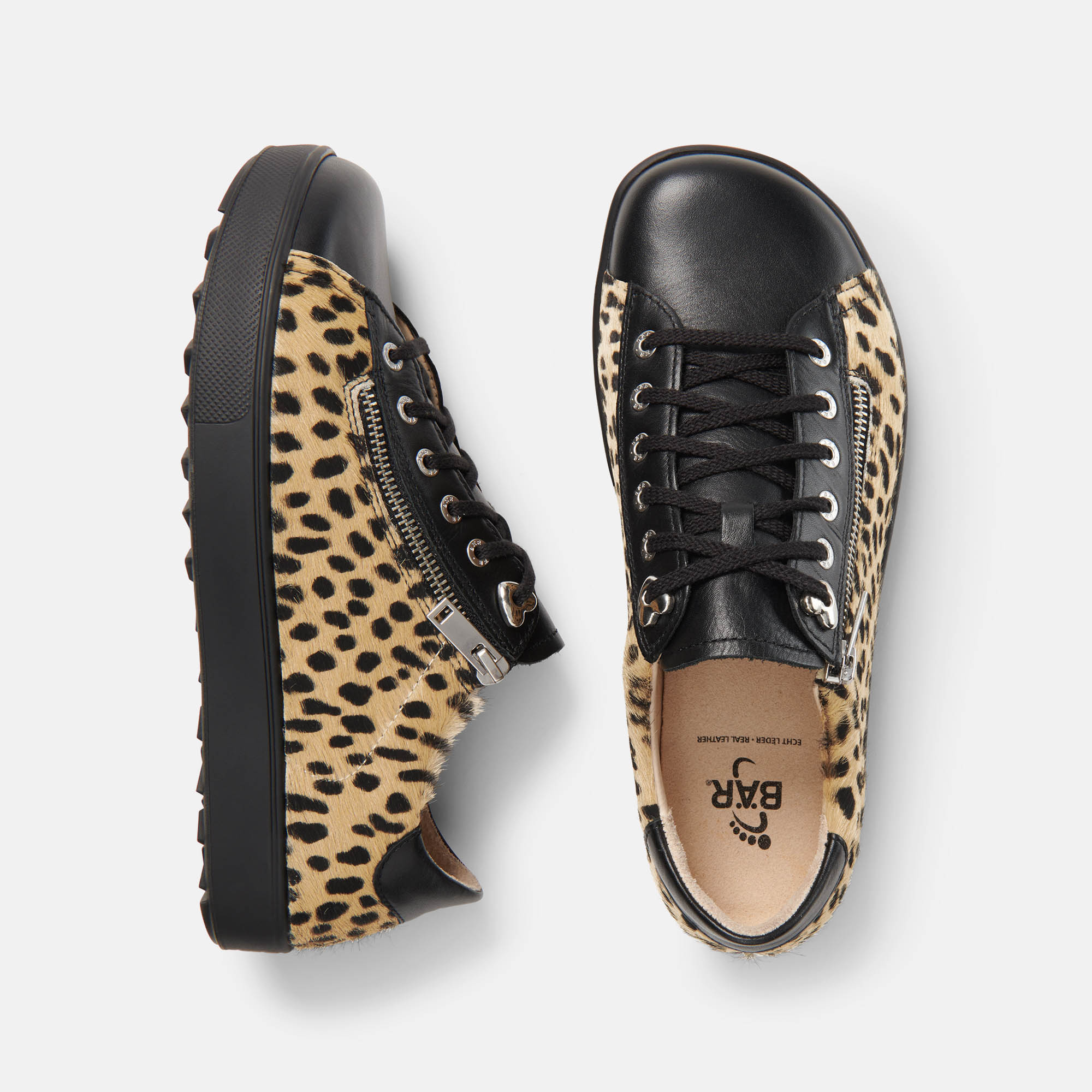BÄR Schuhe Damenschuhe Freizeitschuhe Margot schwarz/leo Kalbnappaleder, Gefärbtes Rindfell Ansicht von oben